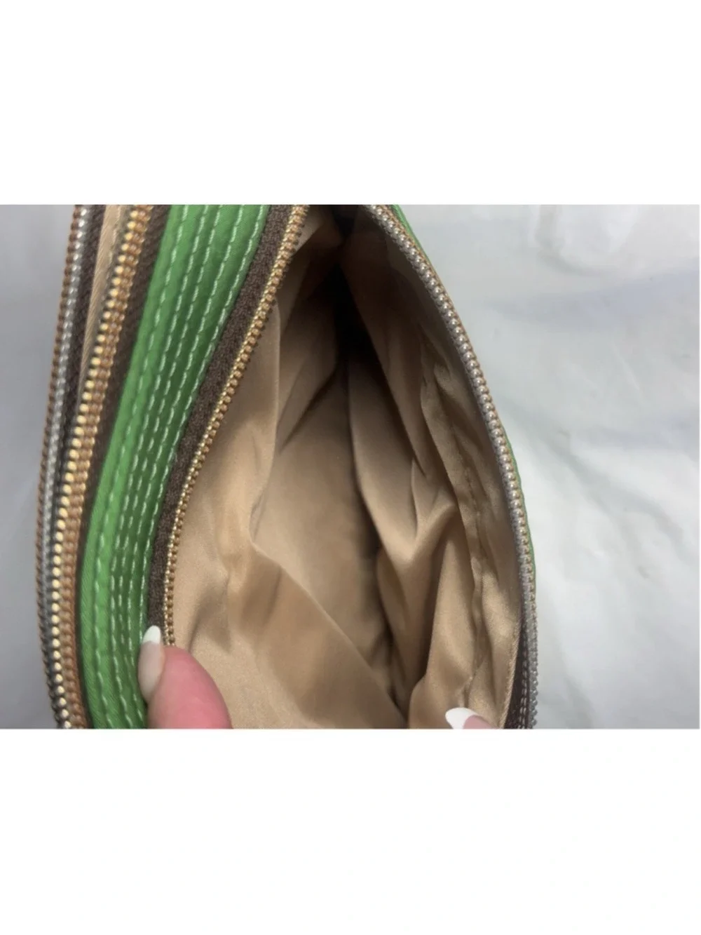 Dooney & Bourke Green Nylon North South Triple Zip Shoulder Crossbody Bag Purse